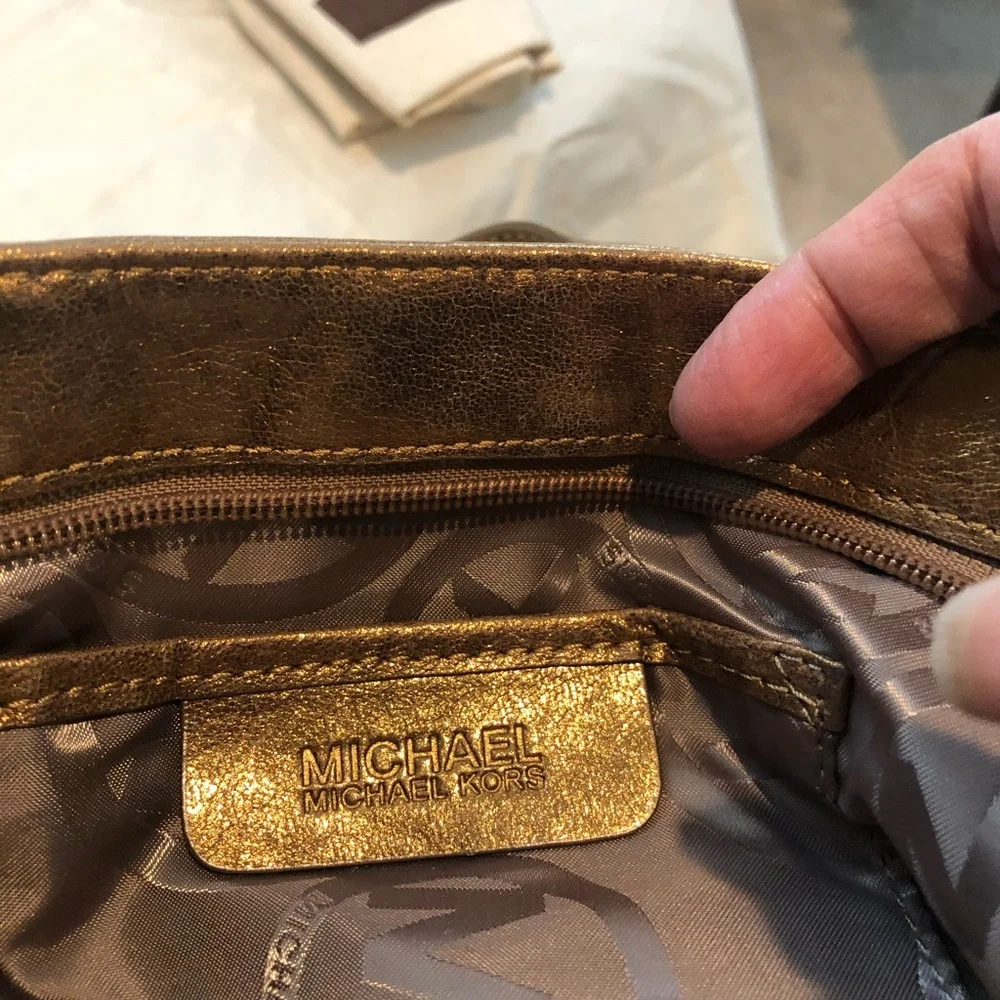 Michael Kors Metallic Gold Ruched Leather Clutch
